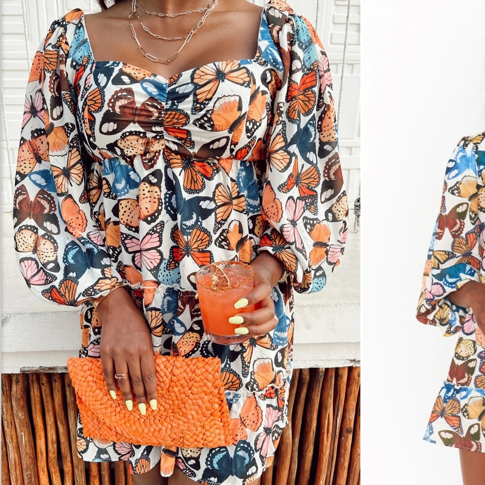 Show Me Your MuMu Multicolor Butterfly Long Sleeve Dress